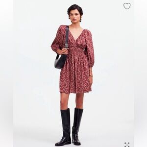 Madewell Puff-Sleeve V-Neck Mini Dress in Paisley Floral, size 10, new w/o tags